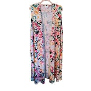 Lularoe Open Cardigan - Vibrant Abstract Print - Size L -‎ Excellent Condition!